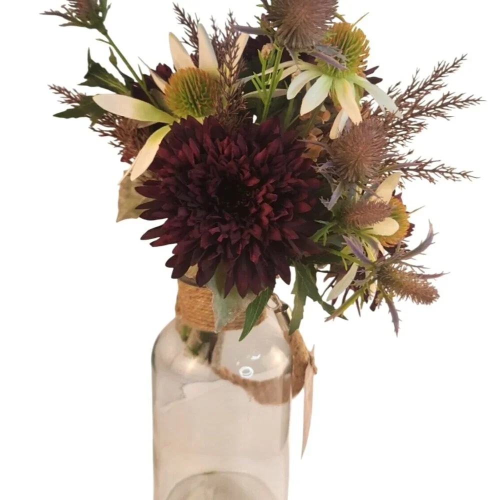 Purple and White Faux Flower Bouquet, Handtied Artificial Floral Arrangement, El